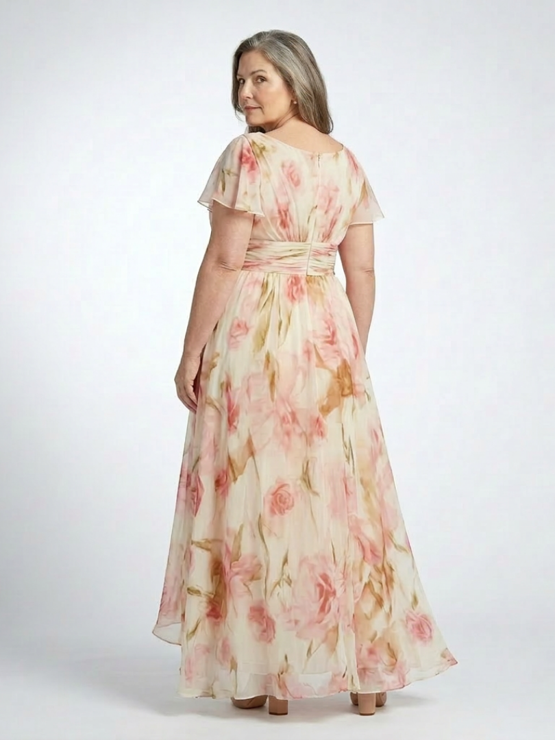 Elara | Maxi-jurk met V-hals en korte mouwen