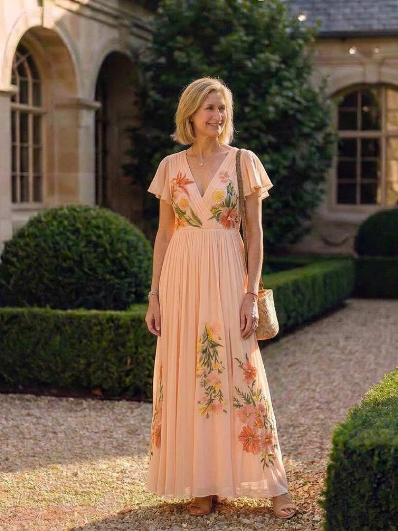 Calista | Geplooide maxi-jurk met V-hals
