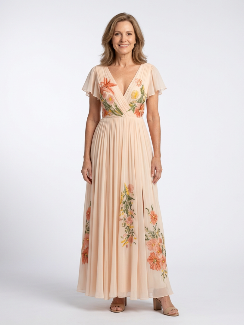 Calista | Geplooide maxi-jurk met V-hals