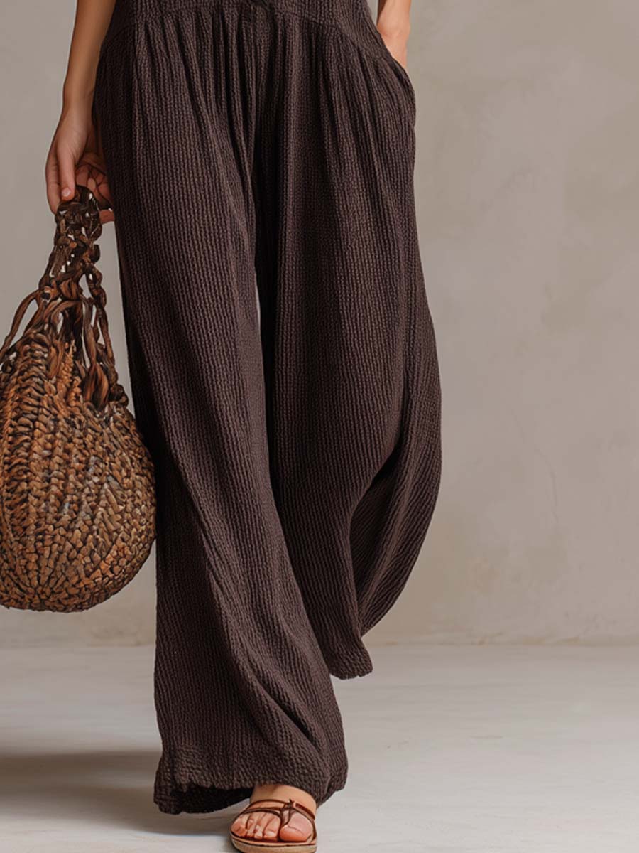 Retro Rimpel Hals Gebreide Jumpsuit