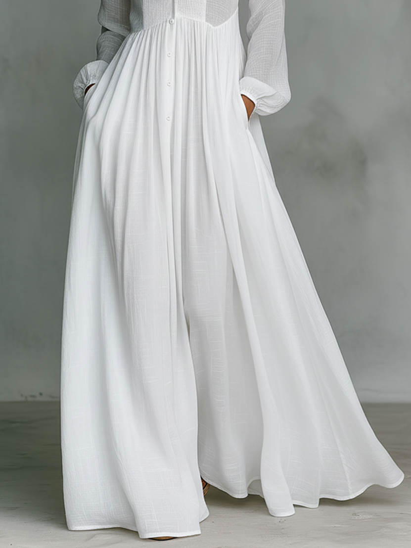Elisa · Maxi Minimalistisch met Patchwork, Hoge Hals en Lange Mouwen