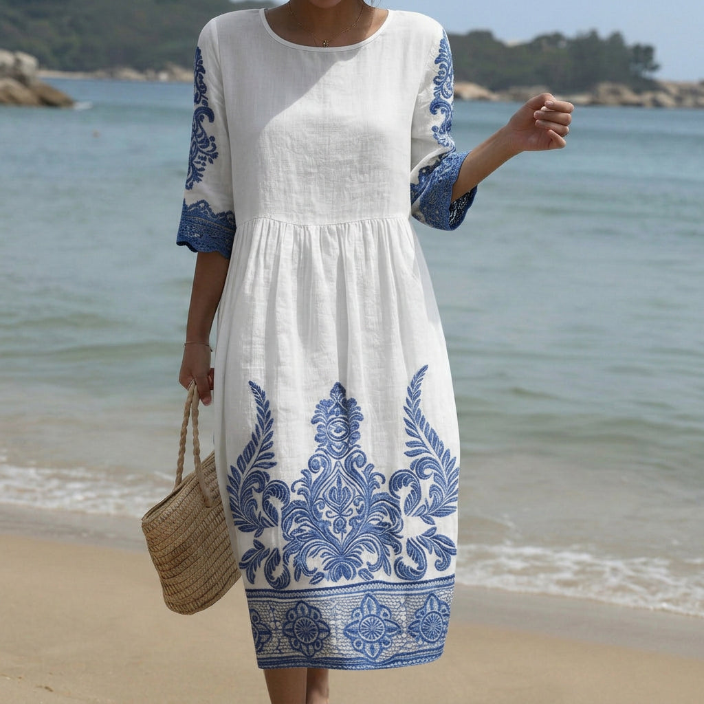 Bianca - Maxi Jurk met Ronde Hals en Print