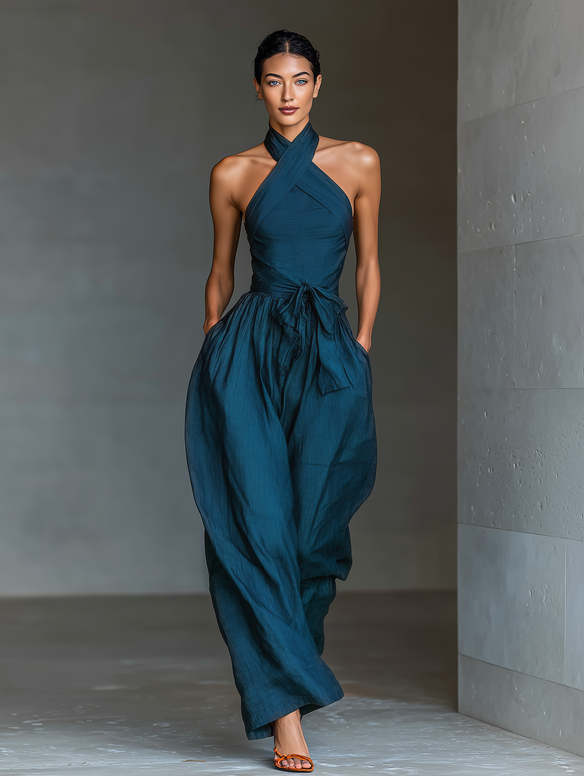 Solène | Jumpsuit met gekruiste schouderbanden en strikceintuur