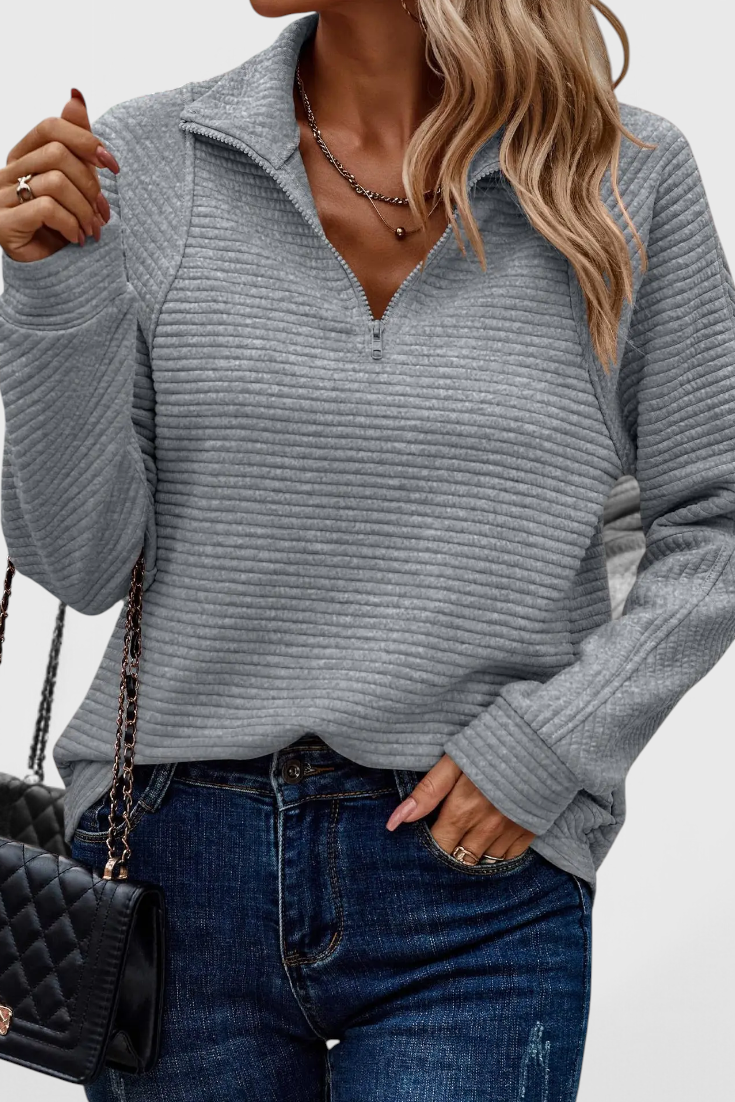 Helene | Trui met V-hals en Rits en Lange Mouwen