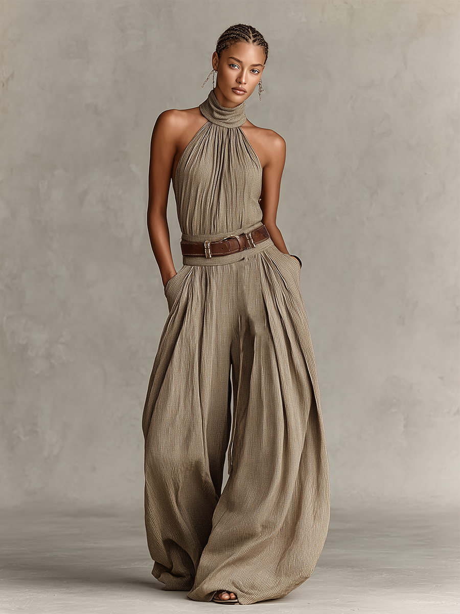Lucie | Jumpsuit met halternek en wijde pijpen