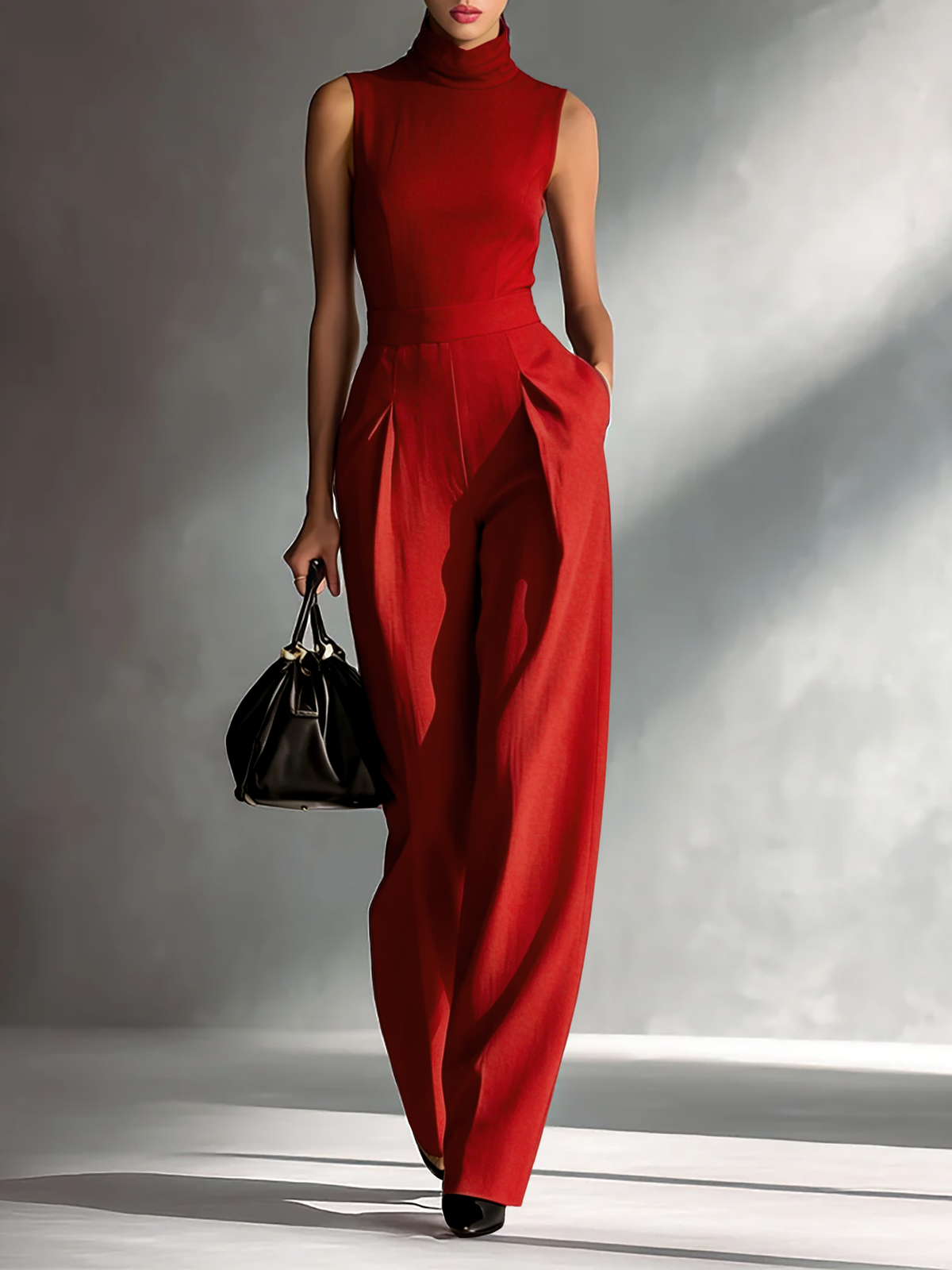 Colette | Mouwloze jumpsuit met staande kraag en wijde pijpen