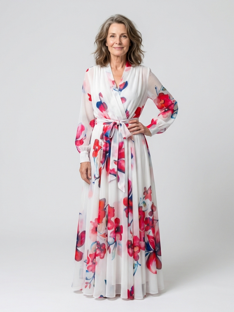 Lillian | Wikkel-maxi-jurk met lange mouwen
