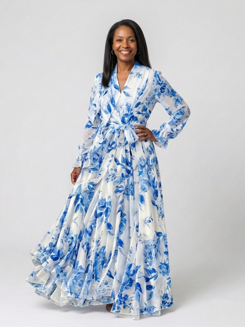 Lillian | Wikkel-maxi-jurk met lange mouwen
