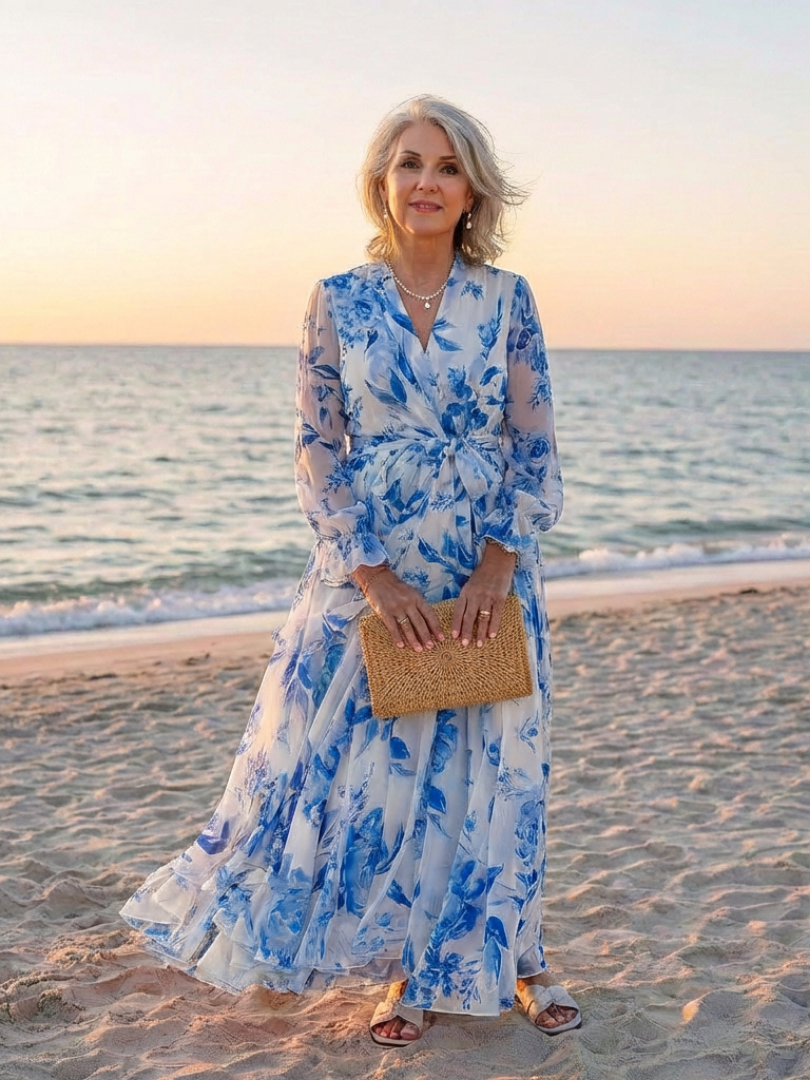 Lillian | Wikkel-maxi-jurk met lange mouwen