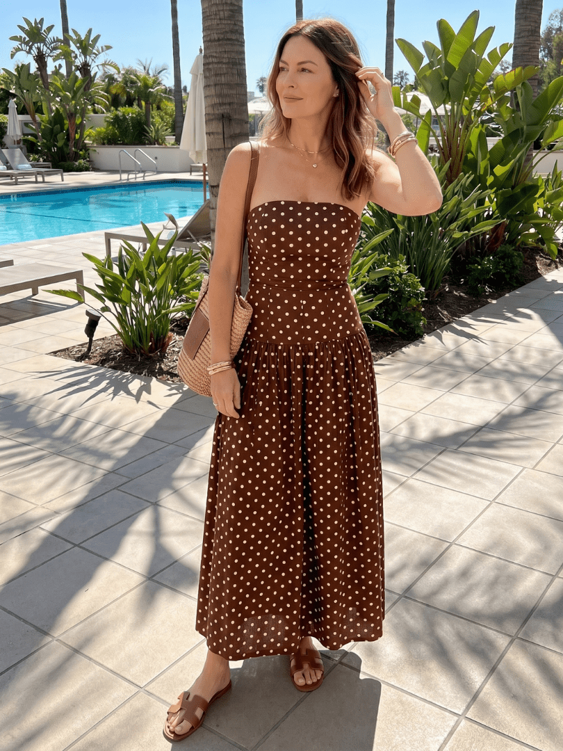 Sorien | Strapless Midi-jurk met Stippenprint