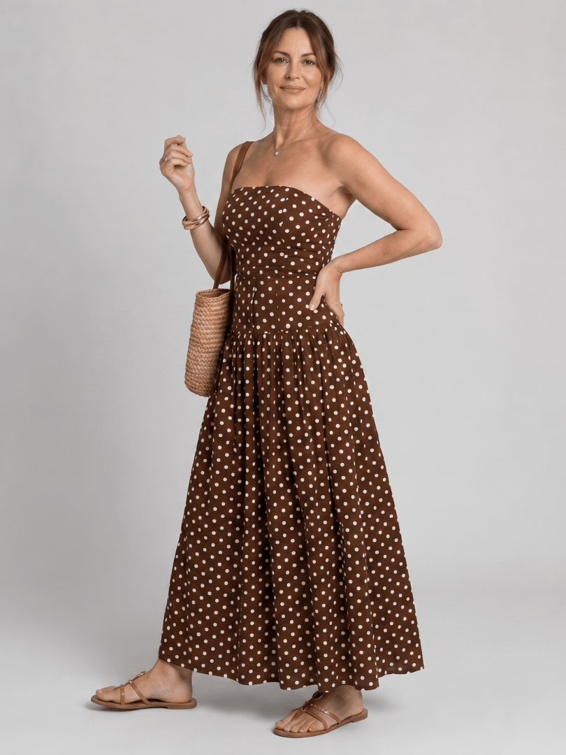Sorien | Strapless Midi-jurk met Stippenprint