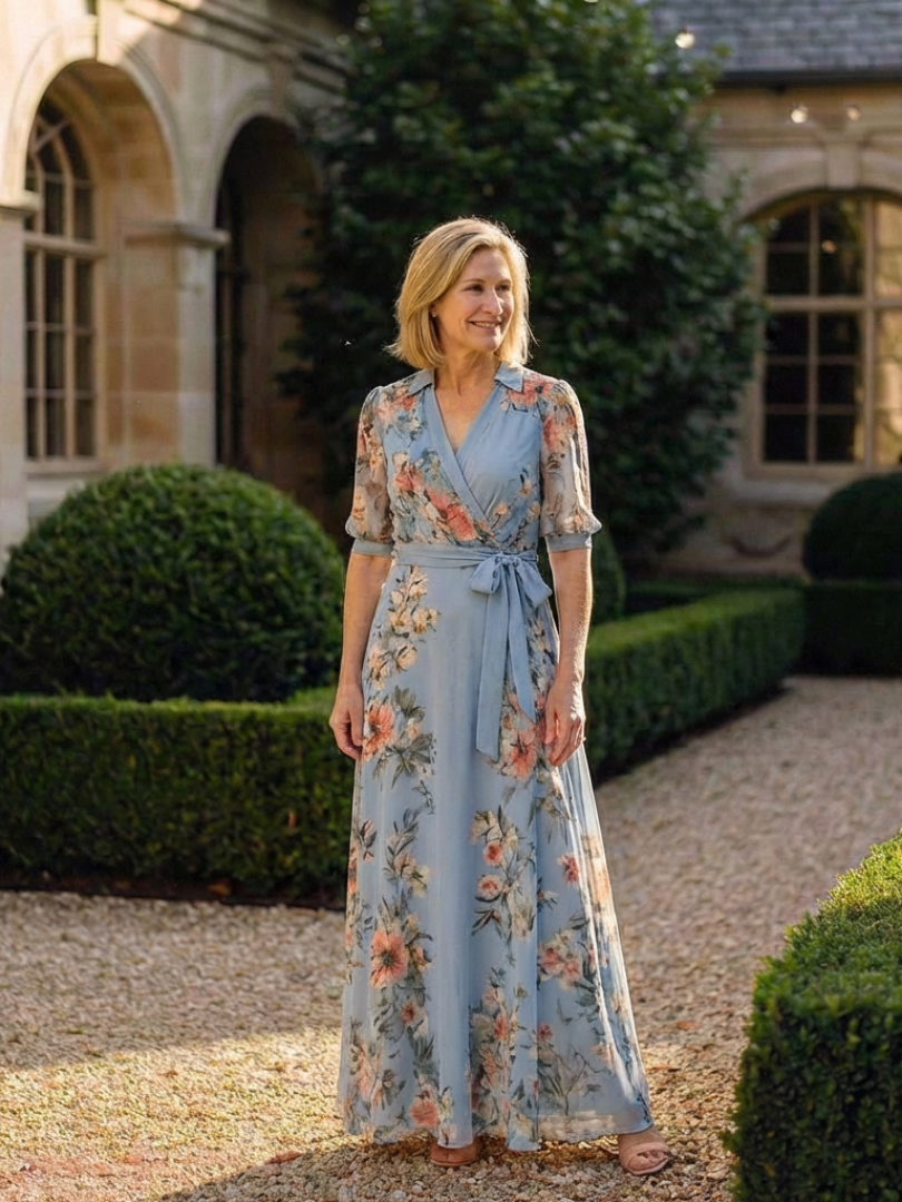 Elowen | Wikkel-maxi-jurk met V-hals