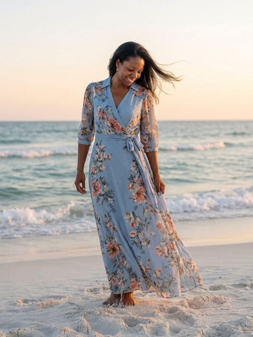 Elowen | Wikkel-maxi-jurk met V-hals