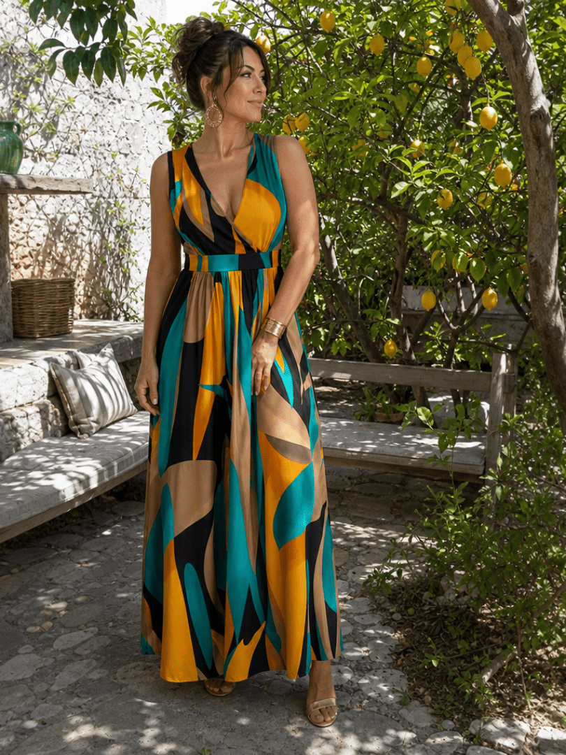 Zarela | Mouwloze Maxi-jurk met Abstracte Print