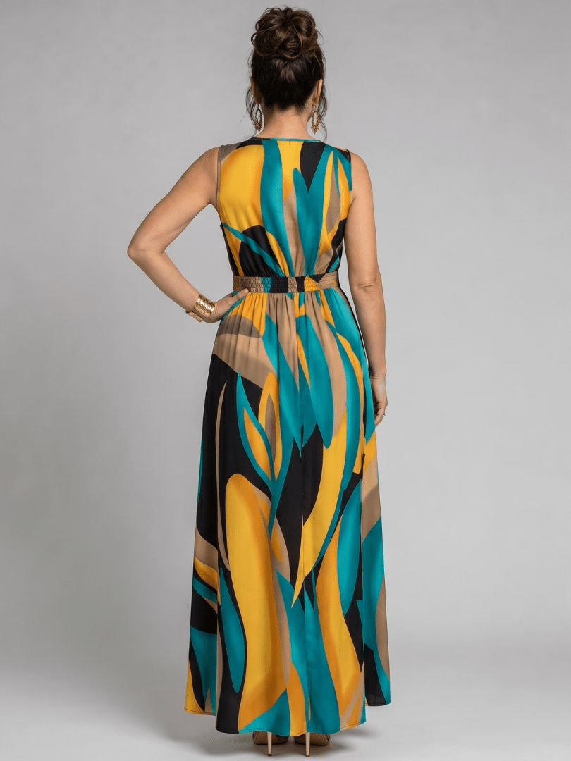 Zarela | Mouwloze Maxi-jurk met Abstracte Print
