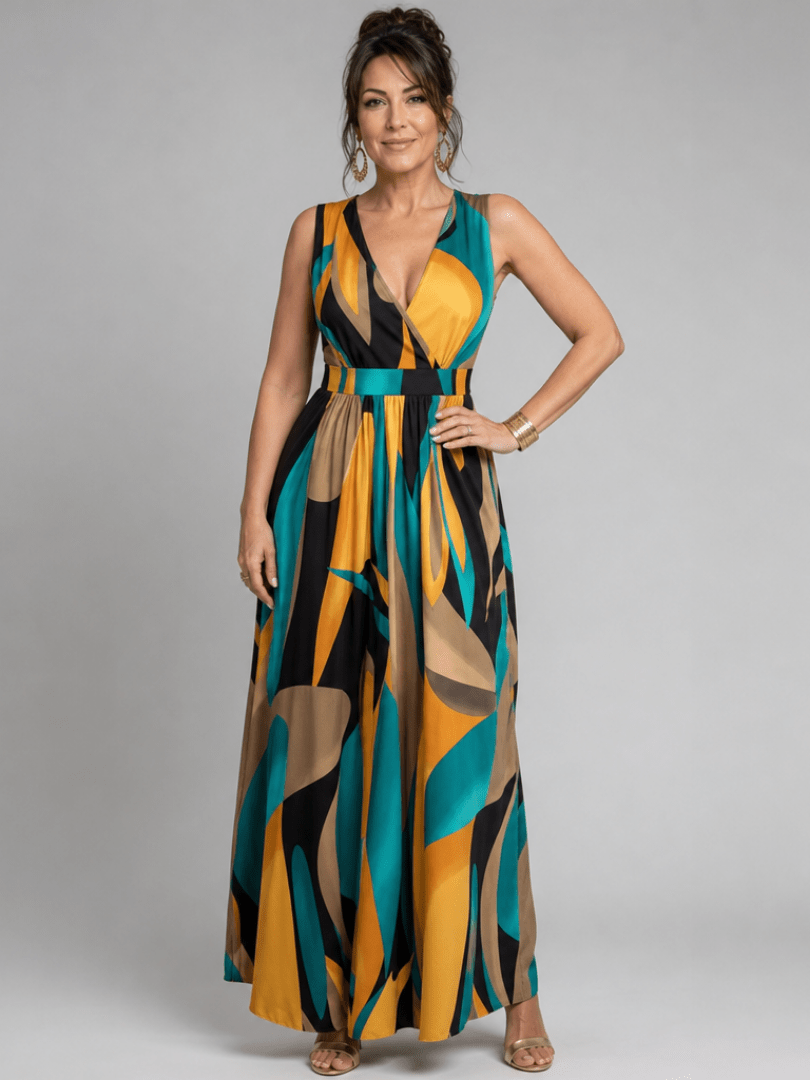 Zarela | Mouwloze Maxi-jurk met Abstracte Print